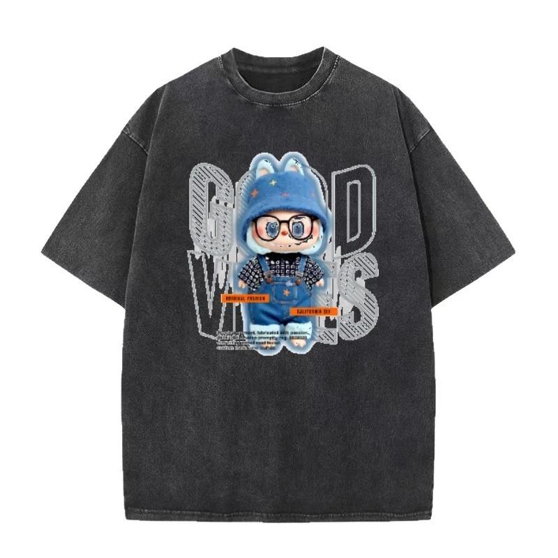 LABUBU The Monster Theme Manga T-Shirt Tee Undershirt Vintage Washed Cotton S