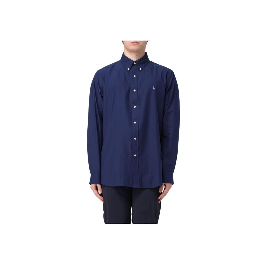 Polo Ralph Lauren Solid Color Polo Collar Slim Fit Long Sleeve Shirt Men Shirts Navy-Blue 710928254001-001