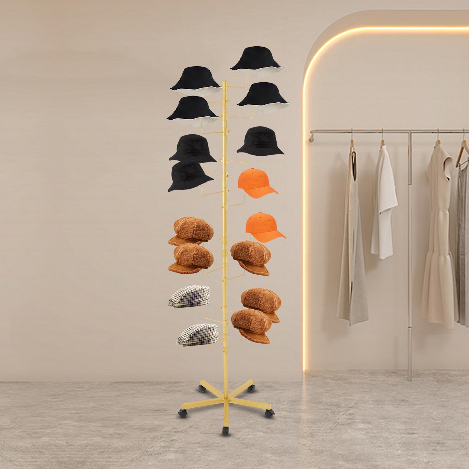 

Gold 16-Hook Free Standing Hat Rack, 30lbs Capacity Display Stand for Closet, Modern Entryway & Boutique, Space-Saving Organizer