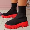 Women Boots Slip On Western Ankle Boots Platform Knitted Ladies Autumn Socks Boots Fashion Female Booties