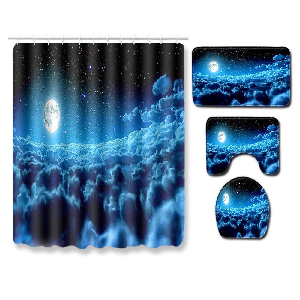 Starry Sky Shower Curtain Floor Mat Combination Four-Piece Set Bathroom Toilet Carpet Shower Room Mat Foot Mat