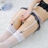 Sexy Perspective Lace Garter Belt Women's Ultra-thin Stockings Set, Fun Open Crotch Pearl Massage Garter Socks with T-pants