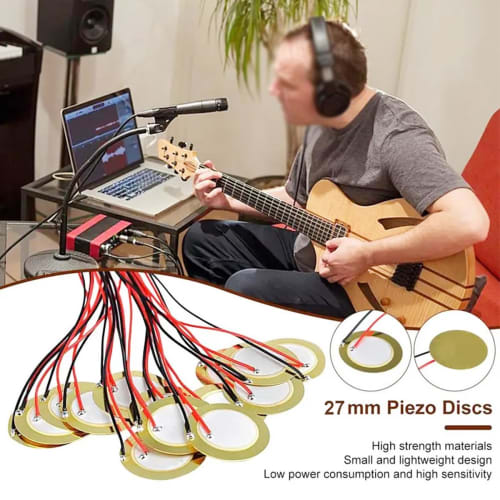DAOKAI 20pcs 27mm Piezo Disc Piezo Pickups, 3.93" Lead Piezo Amplifier Discs for Microphones, Drums, Triggers, Acoustic Pickups with Buzzer and Adhesi