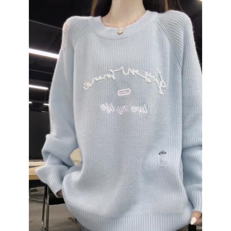 2024 Versatile Casual Knit Sweater: Round Neck, Loose Fit, Long Sleeve Pullover
