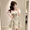 French Retro Romantic Dress Sweet Shoulder Small Man Waist Floral Holiday Style Beautiful Short Skirt