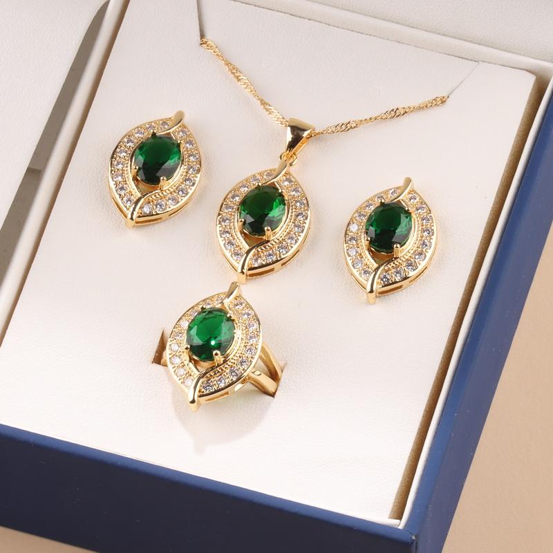 Brazil  Gold Plated Eye Shape Zircon Accessories Dubai Luxury Quality Jewelry Necklace And Pendant Woman‘S Earring Set