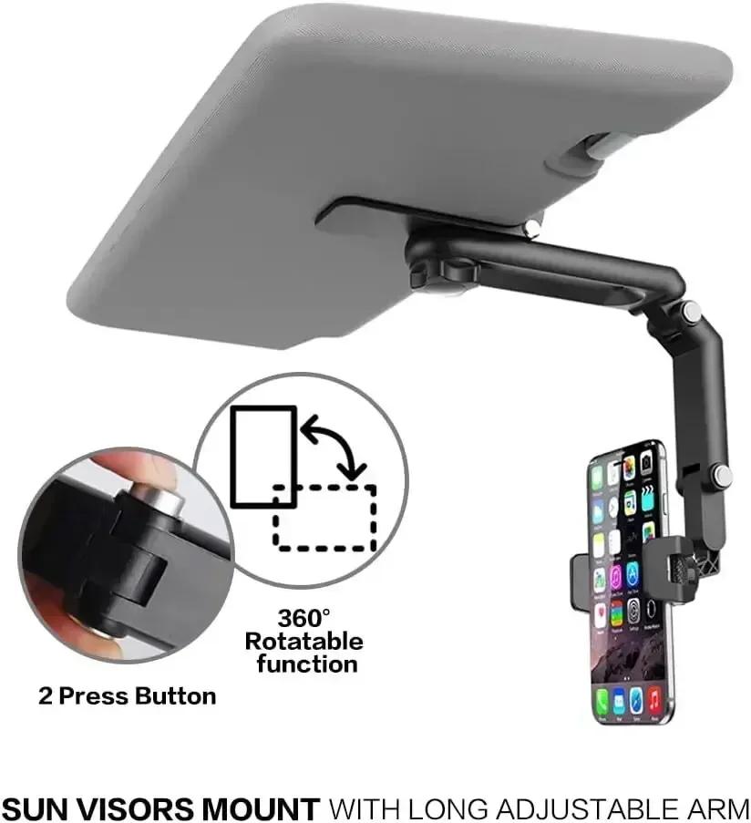 360° Rotating Car Phone Holder – Universal Sun Visor Clip Mount for Smartphones & GPS (Easy To Install)+