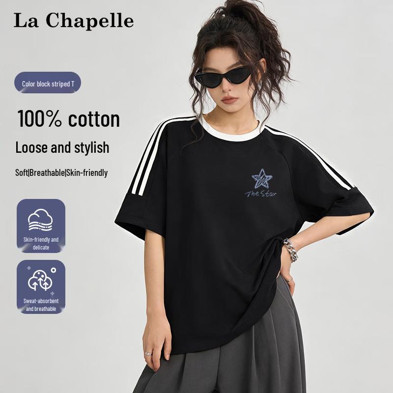 La Chapelle Women s Casual Striped Cotton T-Shirt L