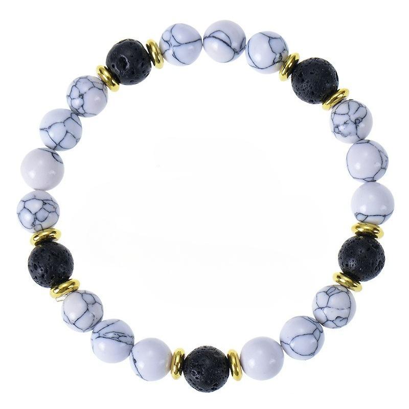 Handmade Natural Stone Bracelet White Turquoise Volcanic Rock Elastic Bracelet Jewelry for Women Men Daily Wear Dating Accessory