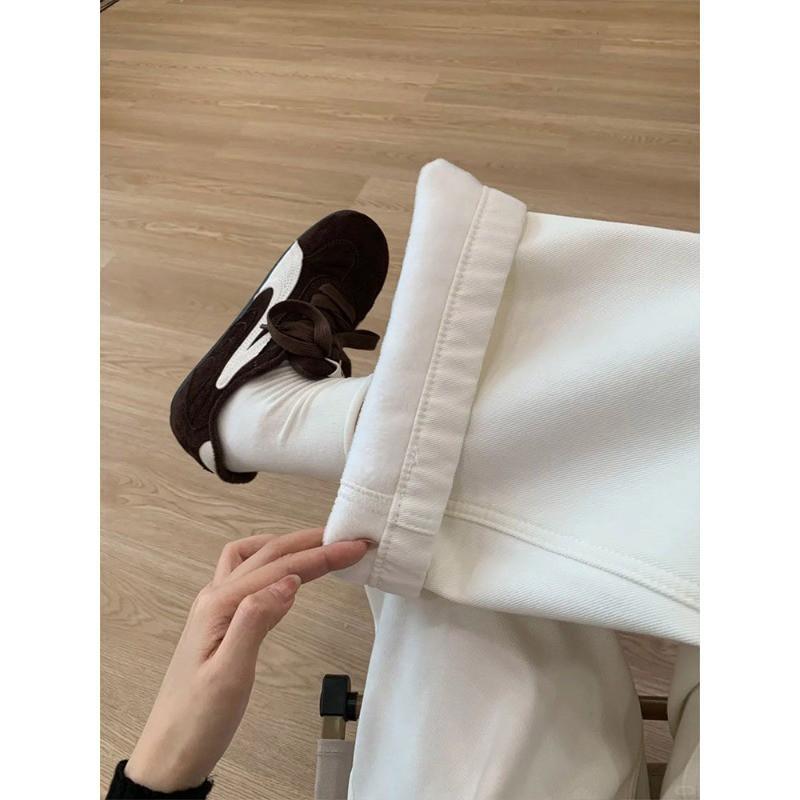 Womens High-Waisted Wide Leg Denim Pants White Loose Fit Cropped Flared Trousers Winter 2025 Casual Chic