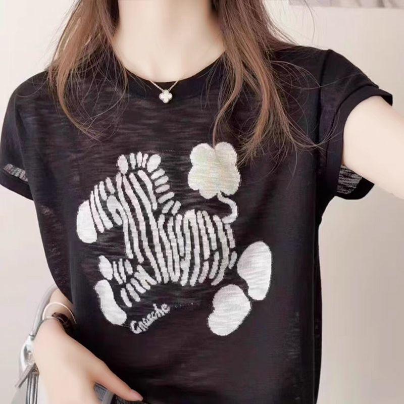 Women Cotton Loose Fit T-Shirt - Chic Summer Short Sleeve Top, Casual Round Neck Fashion Tee S чёрный