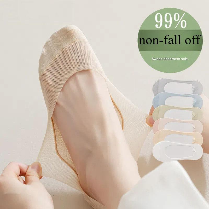 Women's Mesh Invisible Socks Cotton Sweat Wicking Breathable Boat Socks Anti-slip Socks Spliced Socks