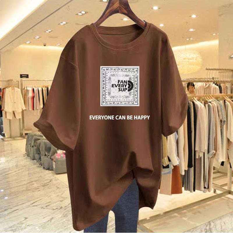 

Summer round neck cotton printed short-sleeved t-shirt women s loose top new casual fashion versatile bottoming shirt XXXL