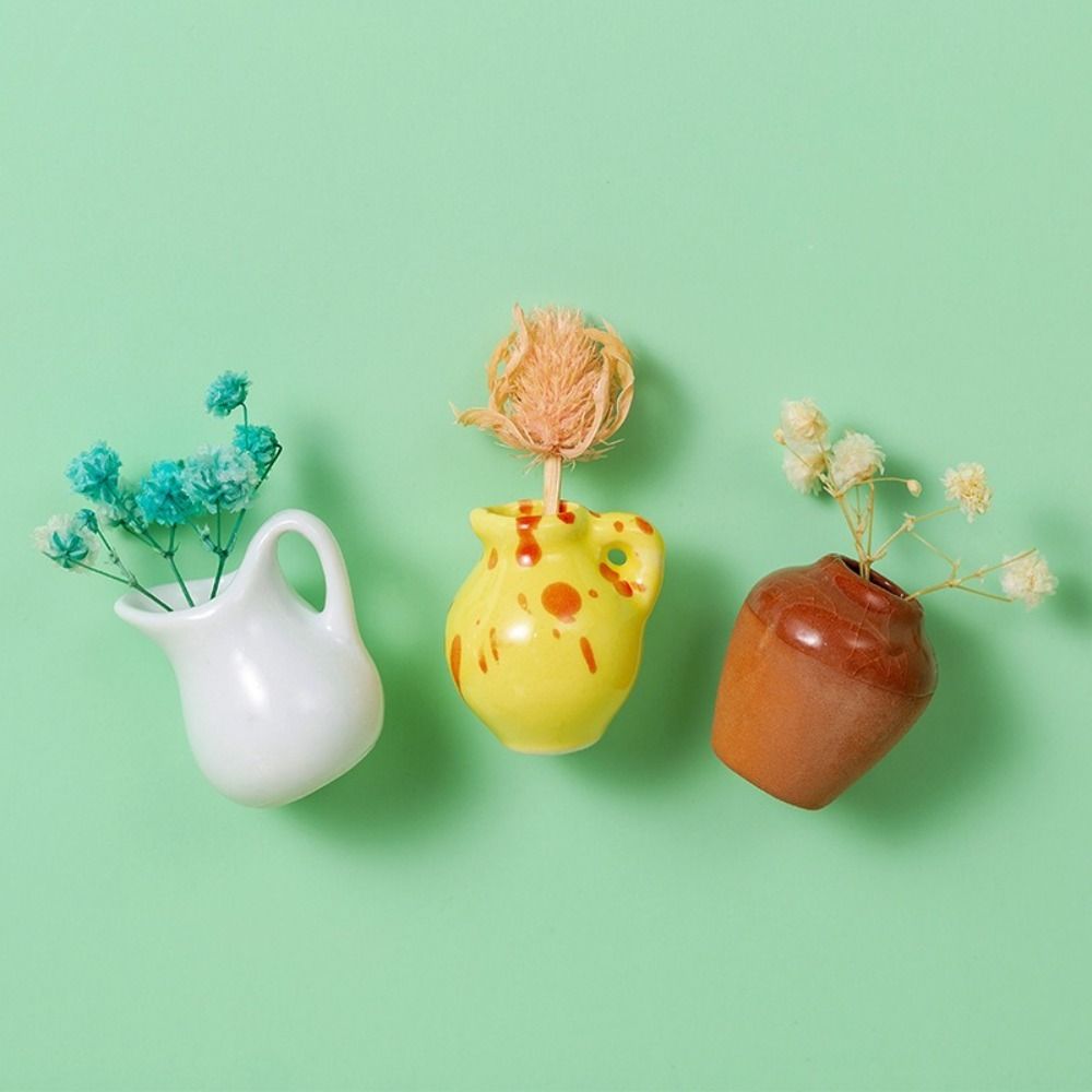 8Pcs Excluding Plants Vase Fridge Stickers Resin Mini Plant Vase Simulation Flower Vase  Gift