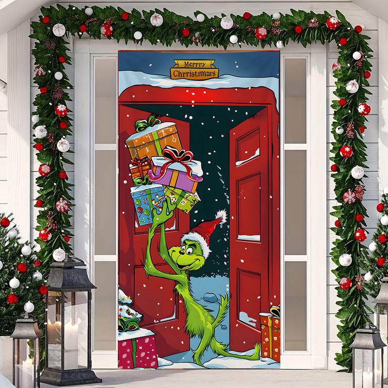 Christmas Cartoon Door Cover Sticker for Home Party Backdrop