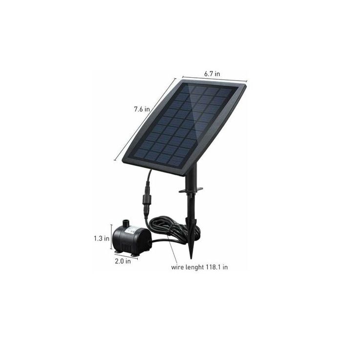 Pompe solaire fontaine sans brosse AIMOONSA 9V 2.5W – 200 l/h, jet jusqu'à 120 cm, 3 buses