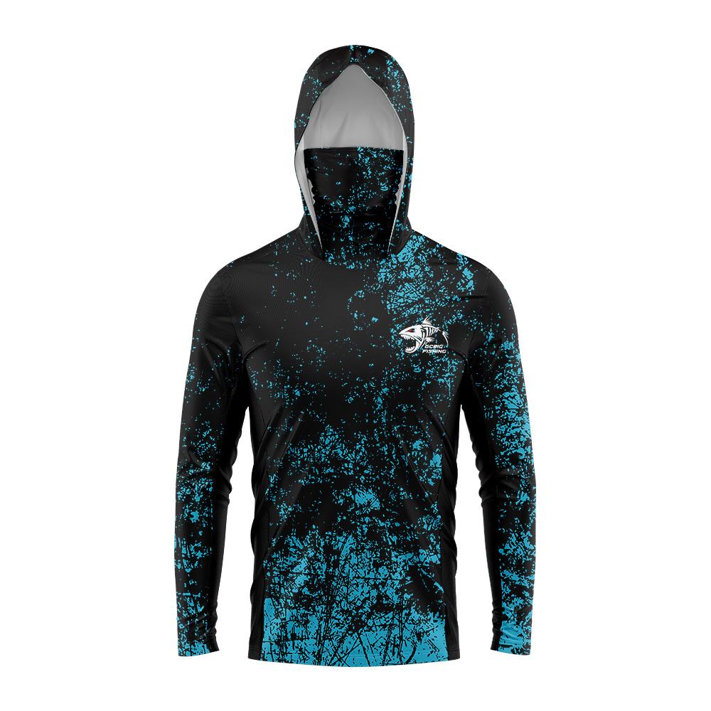 Fishing Hoodie T-shirts Men Long Sleeve Anti-Uv Sun Protection Hoodies Face Mask Apparel Hunting Jungle Camouflage Sea Fishing