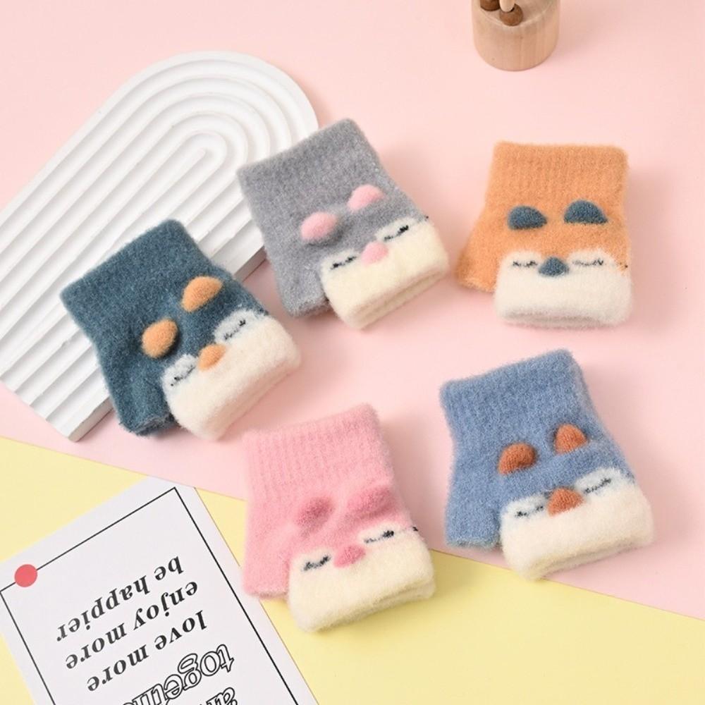 Cute Cartoon Children's Gloves Knitted Warm Gloves New Fingerless Mitten  Autumn Winter