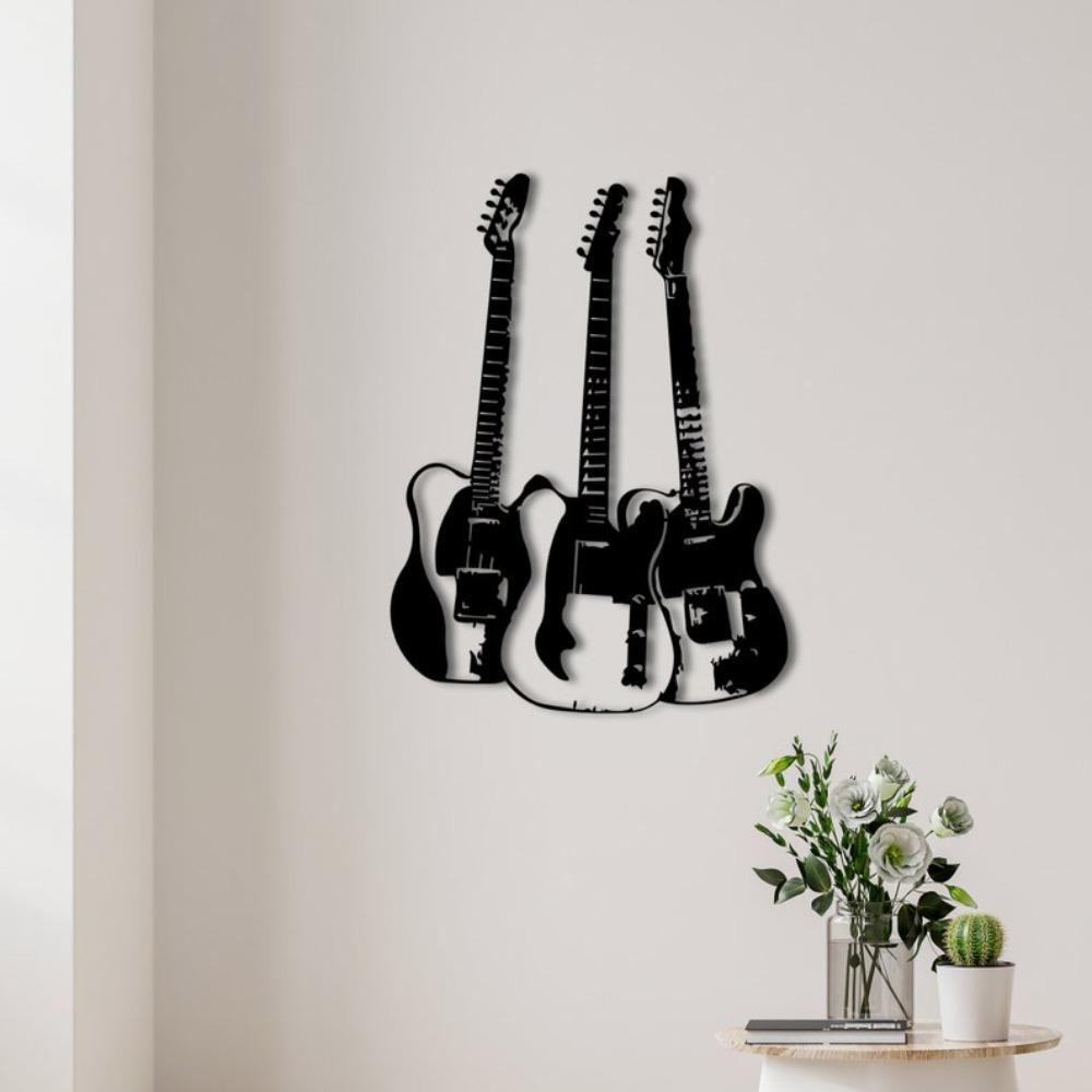 Handmade Metal Guitar Wall Art, 3D Line Art Decor, Music Instrument Sculpture for Home, Unique Gift for Musician