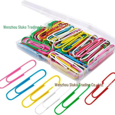 100pcs 50mm Colored Paper Clips: Boxed Plastic-Wrapped U-Shaped Office Supplies