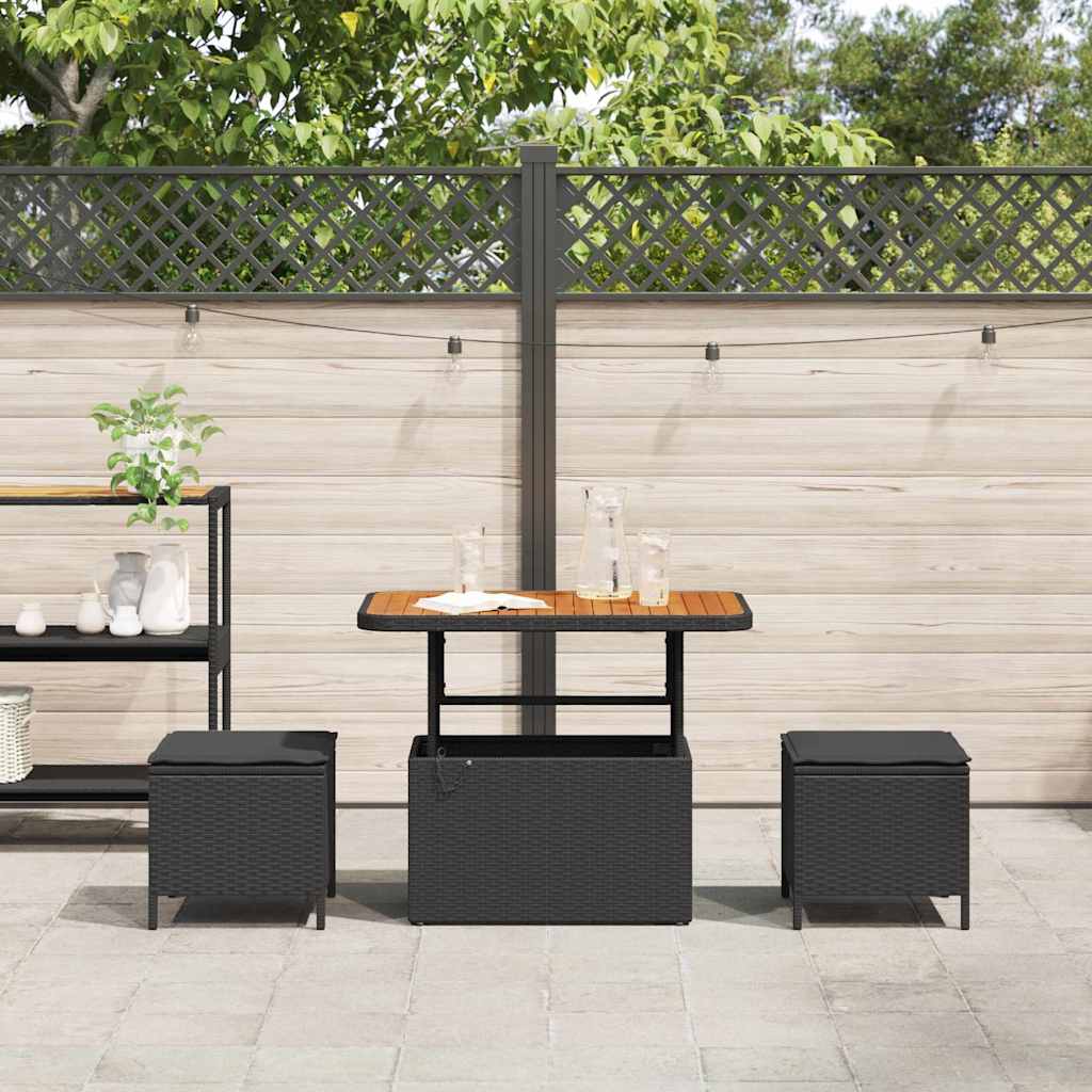 Garden Dining Set Black Poly Rattan