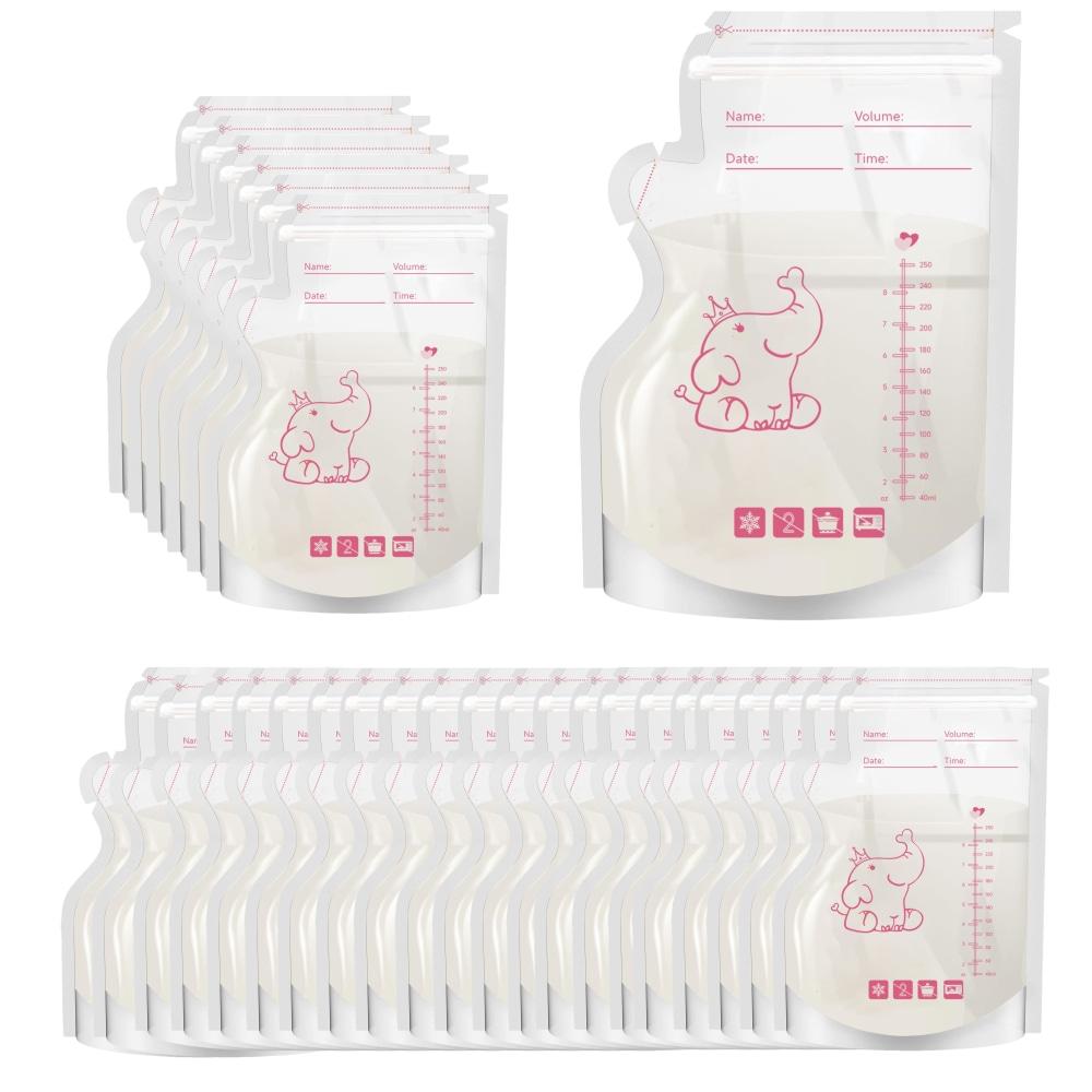 50pcs Breast Milk Storage Bags Pre Sterilized Leak Proof BPA Free Pouches Disposable Breastmilk Storage Pumping Freezing Elephan