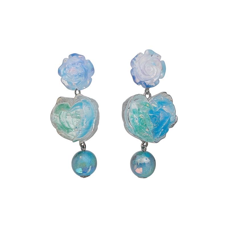 Silver Needle Marbled Resin Flower Earrings - Resort Style, Cross-Border, Exaggerated, High-End Niche Earrings for Women