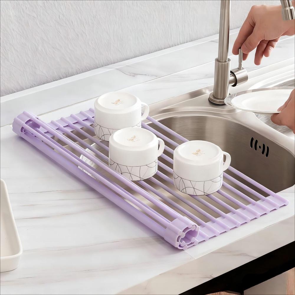 Silicone Silicone Over Sink Dish Drainer Roll Up Drain Basket Drain Grille Kitchen Sink