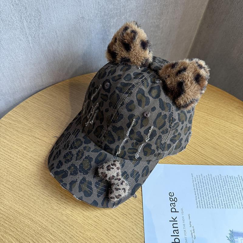 Korean version of retro y2k leopard print baseball cap for women's spring and autumn grinding and old casual cap U shows a small tide ins