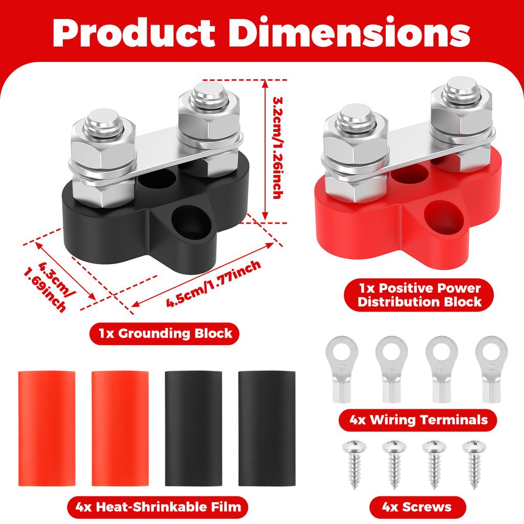 Bus Bar Reliable Power Distribution Block M8 Battery Distribution Block Battery Wire Terminal Block Double 5/16 Inch Studs