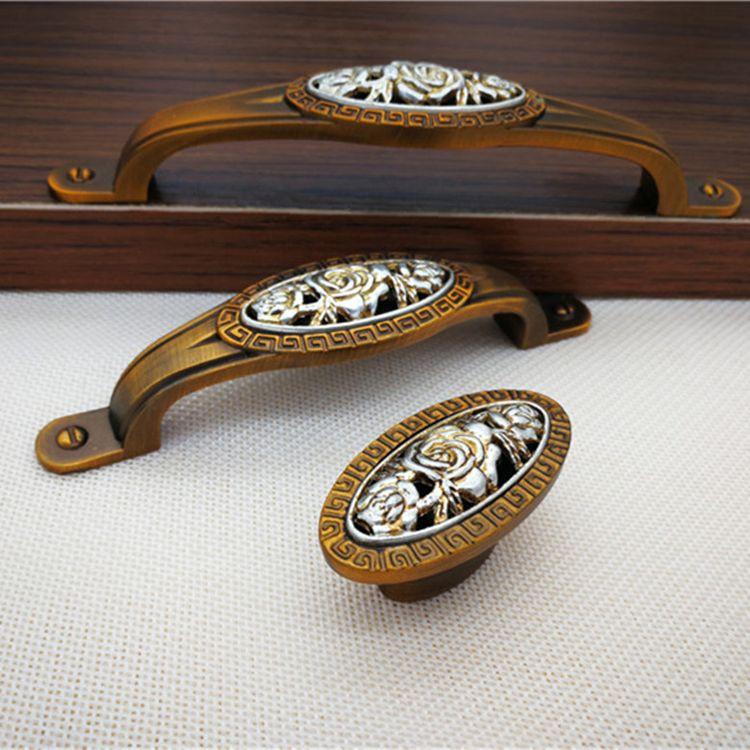 Antique Bronze Ceramic Cupboard Handle Knobs Vintage Zinc Alloy Furniture Kitchen Door Drawer Ceramic Pulls Handles
