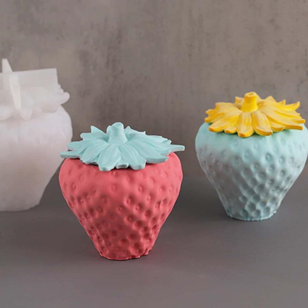 Strawberry Storage Box Silicone Mold Set DIY Fruit Ornaments Candle Jar Molds Plaster Crystal Epoxy Resin Vase Craft Making