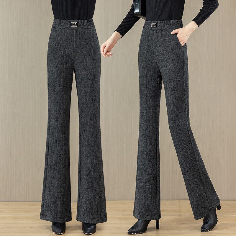 Women's Woolen Micro-Flare High-Waisted Slimming Drape Pants Plus Velvet Straight Leg for Autumn/Winter 2025