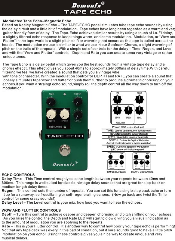 Demonfx TAPE Magnetic Echo Clone Tape Echo Delay Delay Effector ECHO/Keeley