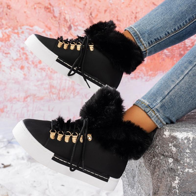 Fall/Winter 2025 New Plus Size Wool Snow Boots Lace-up Thick-soled Round Toe Women