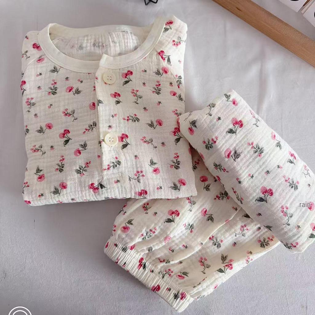 Children's 100% Cotton Gauze Pajama Set for Spring/Summer - Loose, Thin Long Sleeve for Boys and Girls