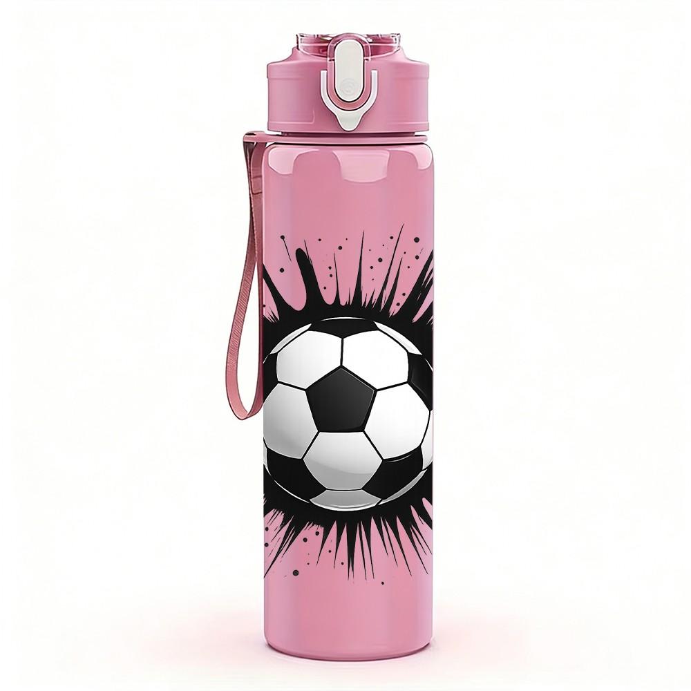 1PC Explosion Effect Soccer Ball Art 750ml Color Plastic Sports Water Bottle Leakproof Flip Straw Lid Suitable for Sports Office Home Use