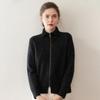 Women's Heavyweight Cashmere Dotted Knit Cardigan - High Neck, Long Sleeve, Zipper, Warm, Loose, Comfortable