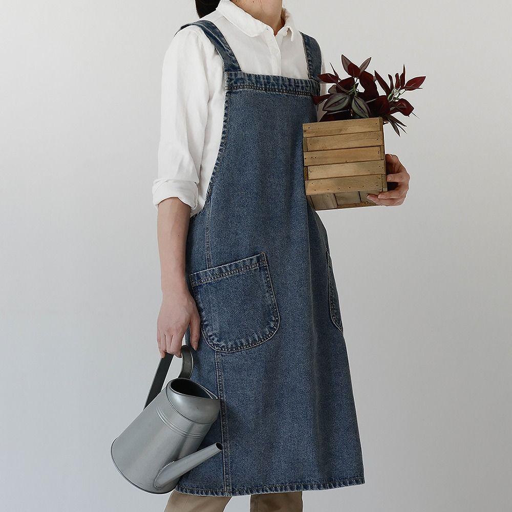 Oil-Proof Ladies Denim Apron Unisex Waiter Extended Aprons Kitchen Cooking Apron  Home Kitchen