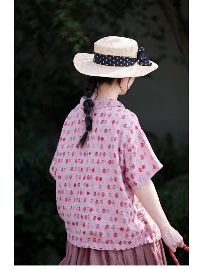 Strawberry Pink Retro Linen Cardigan: Versatile Summer Sun Protection Top