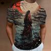 Vintage 3D Samurai Pattern T-Shirt Men Summer Outdoor Men Top Fashion Breathable Men Short Sleeve Tee Round Neck Men's Clothing