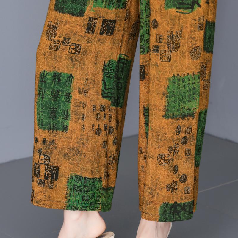 Women's Plus Size Printed Wide Leg Pants, Elastic Waist Summer Casual Trousers (XL-5XL)