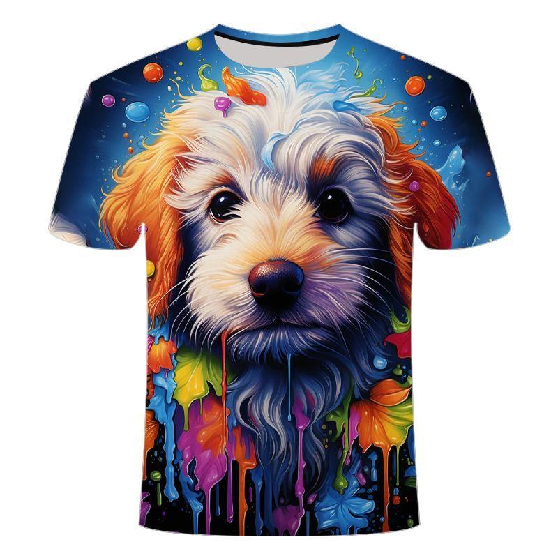 

Летняя одежда 2025 с коротким рукавом 3D-принт серия «Нарисованный щенок» Детская футболка Мужская Женская 100