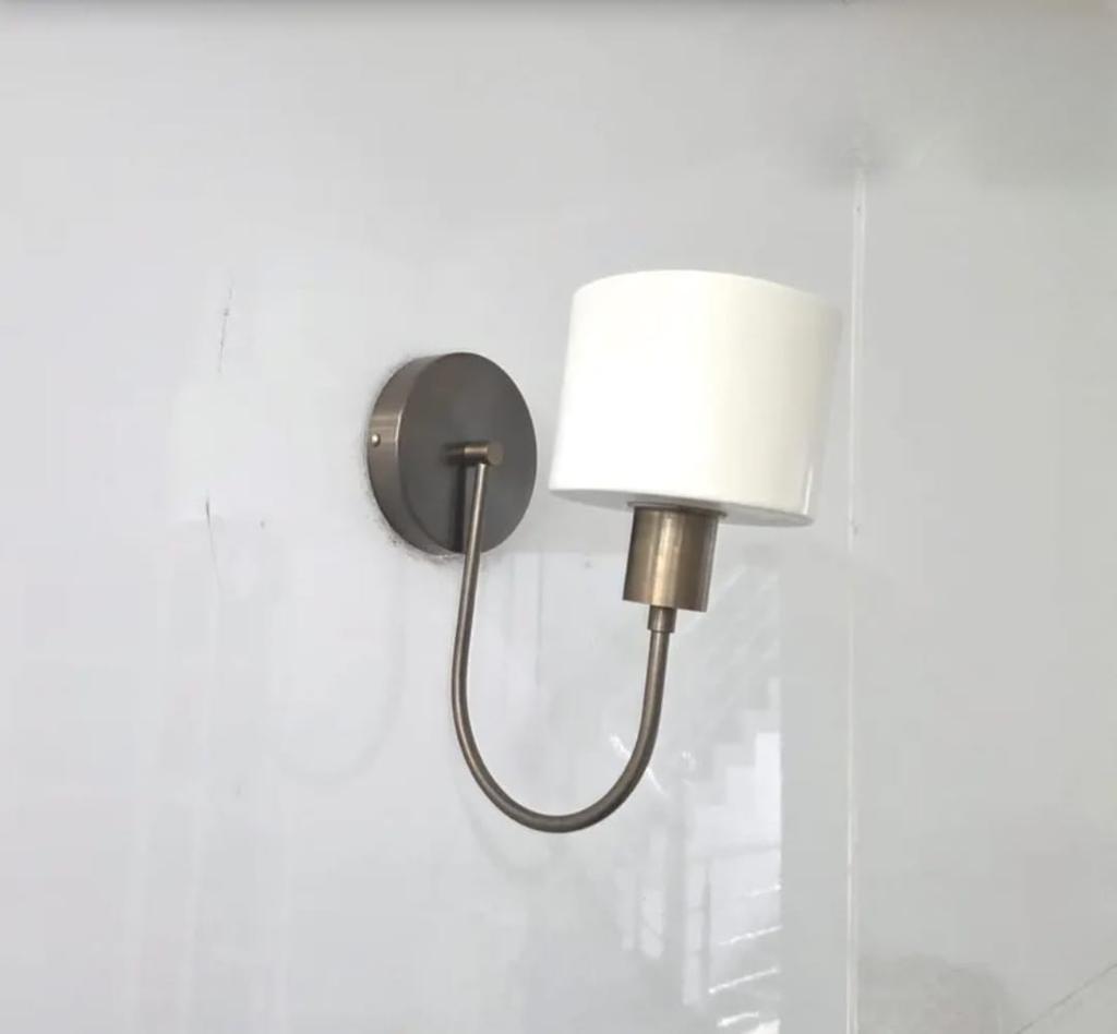 Mid Century Metal Shade Wall Lamp Modern Wall Sconce Raw Brass and White Shade