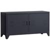 Industrial Design TV Stand Cabinet With 2 Cupboards And 2 Adjustable Shelves Cable Management Black Steel Frame