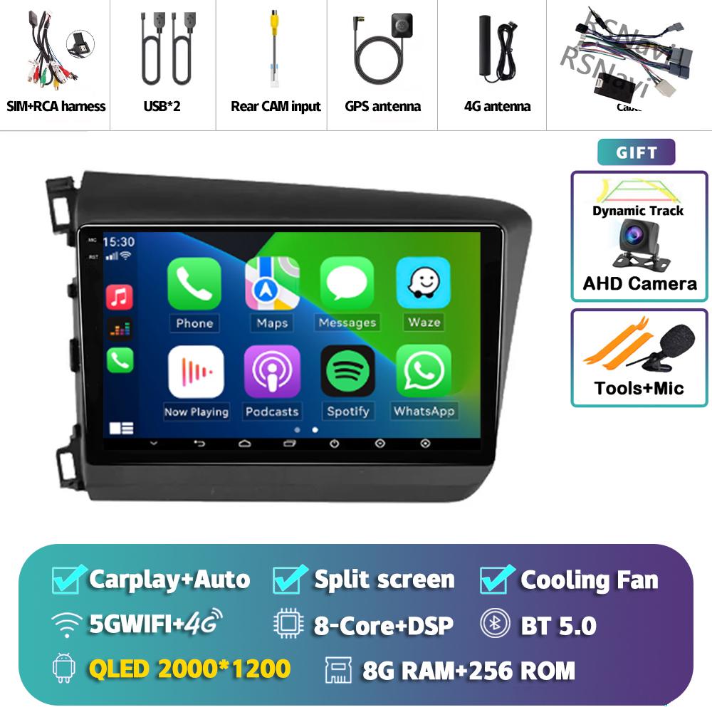 Android 14 Carplay Car Radio For Honda Civic 2012 - 2015 Multimedia Video Player Navigation GPS Stereo Head Unit 360 Camera DVD