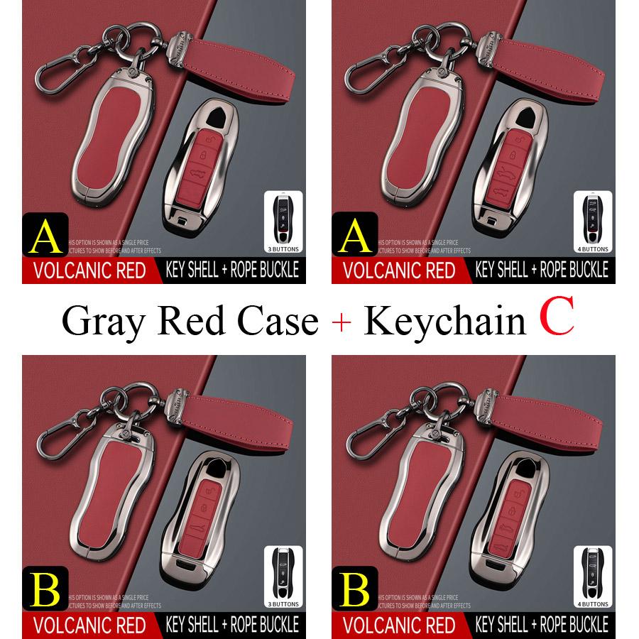 Zinc Alloy + PU Leather Car Key Case Cover Fob Holder Keychain For Porsche Cayenne 718 MACAN Panamera 911 Macan Boxster Cayman