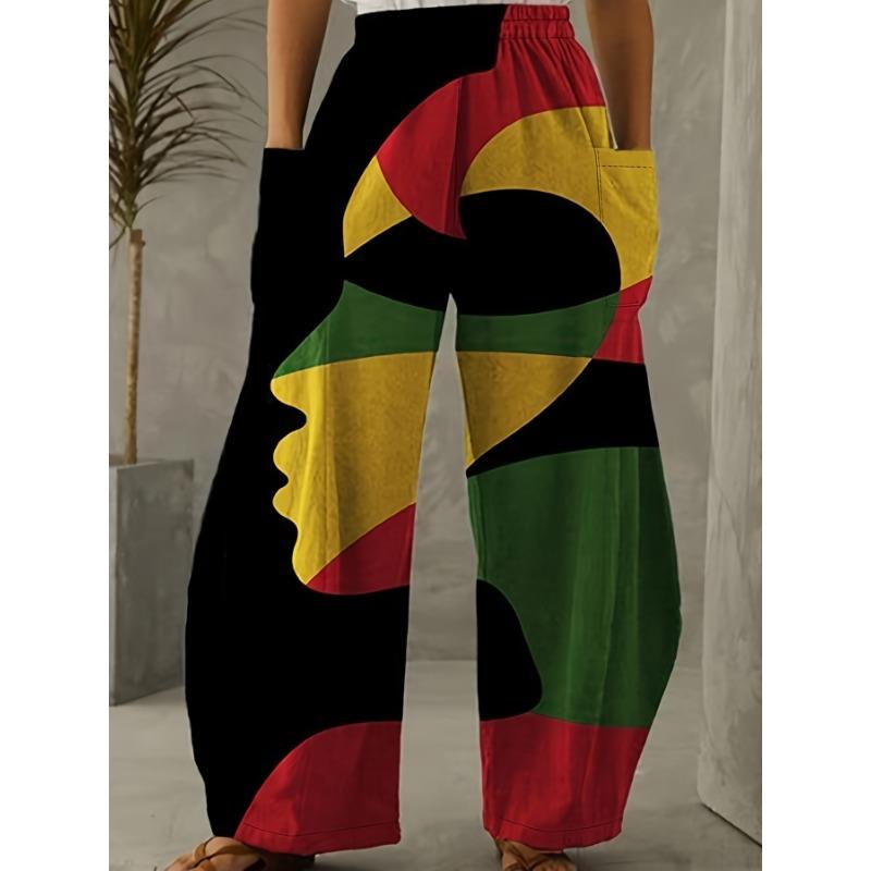 Fashionable and casual women, daily commuting, portrait print, comfortable and loose women's trousers