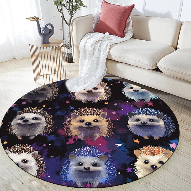 Hedgehog pattern round rug,Carpet Rug for Living Room Bedroom Playroom ,Non-slip Floor Mat,Holiday Gifts and Birthday Gifts.