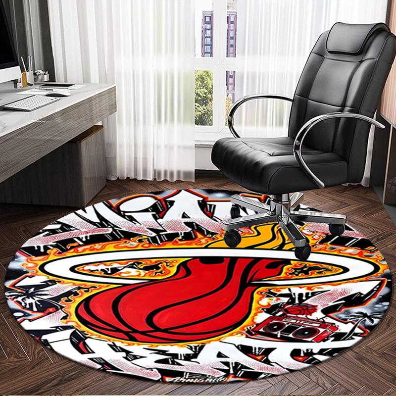 Miami Heat Basketball Kunst Runder Teppich für Wohnzimmer, Schlafzimmer, Spielzimmer, Stuhlunterlage, Teppich, Kreis Teppich, Große Größe Fan Weihnachtsgeschenk